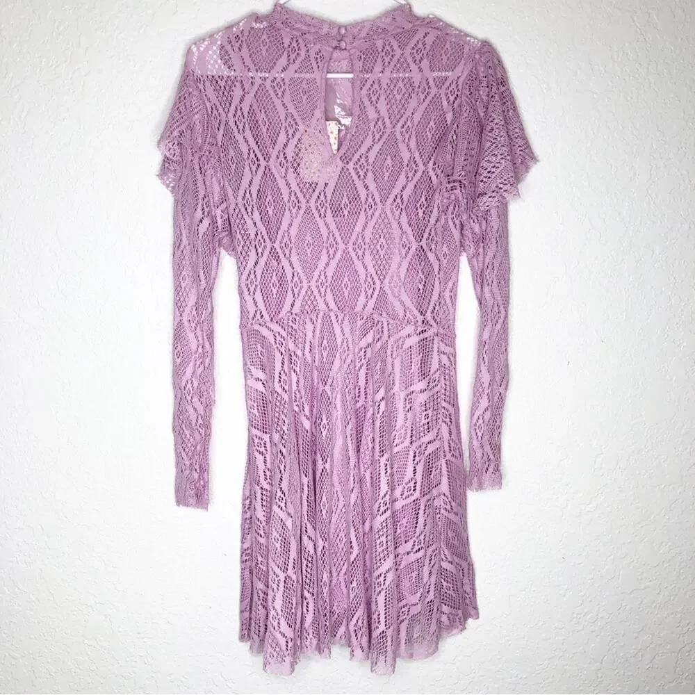 Free People wisteria pink purple lace ruffle dress size Extra Small NWT